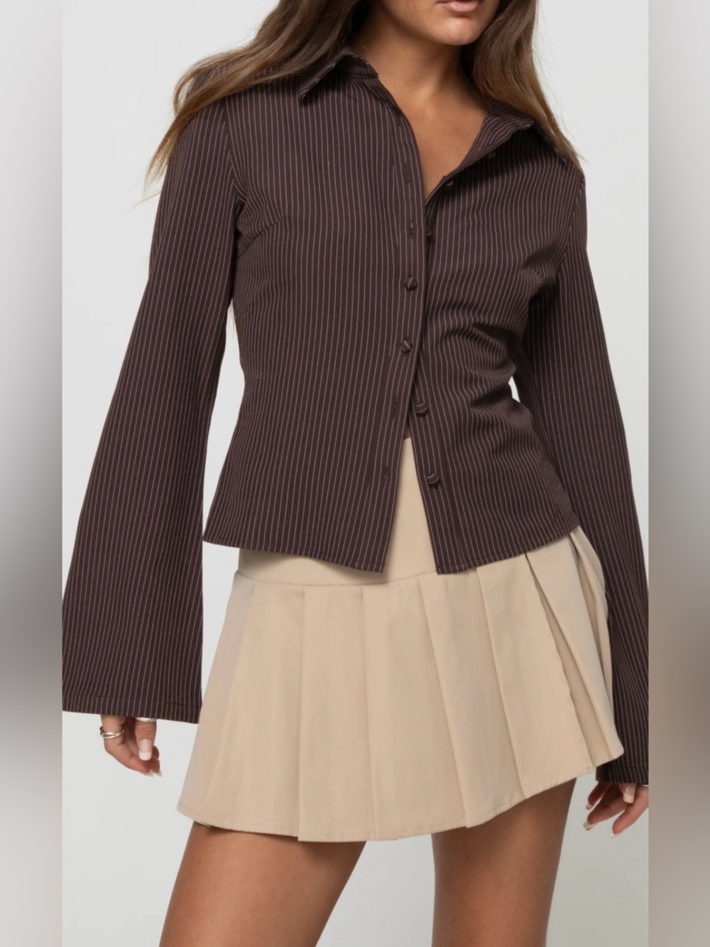 Princess Polly women’s Brown Pinstripe Button-Up shirt size 0
